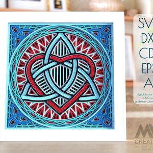 Celtic Trinity Heart Mandala SVG, Multilayer Celtic Heart Svg, 3d SVG Celtic Heart, modelo Shadowbox Celtic Mandala, Cardstock Mandala SVG