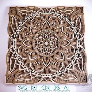 Laser Cut Flower Mandala SVG DXF, Strato 3D Mandala SVG, File di taglio Mandala multistrato, Stacked Mandala Svg Dxf, Layered 3D Wood Art M63