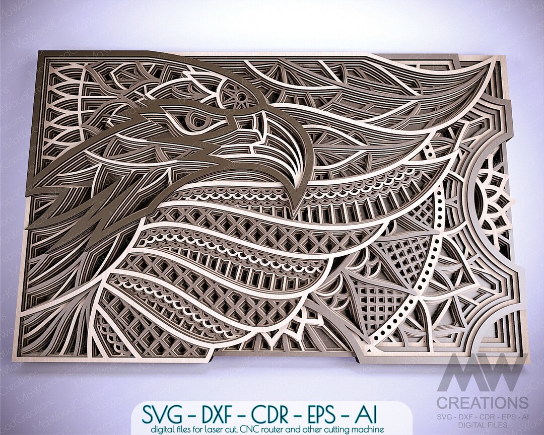 Eagle Mandala Laser Cut SVG Dxf, 3D SVG Eagle, Eagle Head Mandala Cut ...