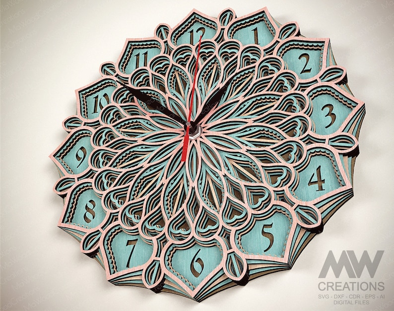 5 Layer Mandala Clock Svg, 3d Layer Svg Clock, Multi Layer Clock Laser ...