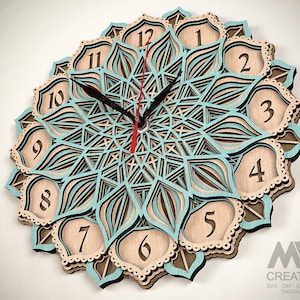 5 Layer Clock Svg, Mandala Clock SVG Dxf, Laser cut Clock, Flower ...