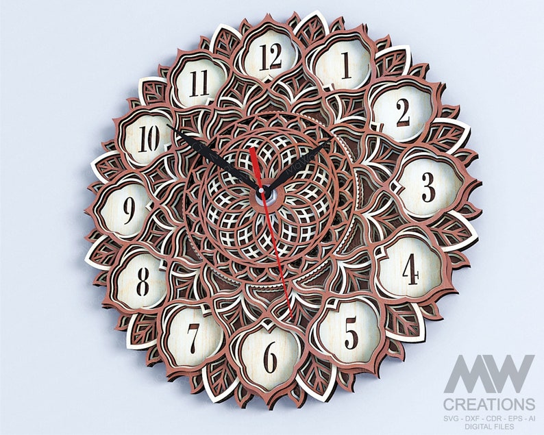 Multilayer Clock SVG Dxf, 5 Layer Clock Svg, Laser Cut Clock, Flower ...