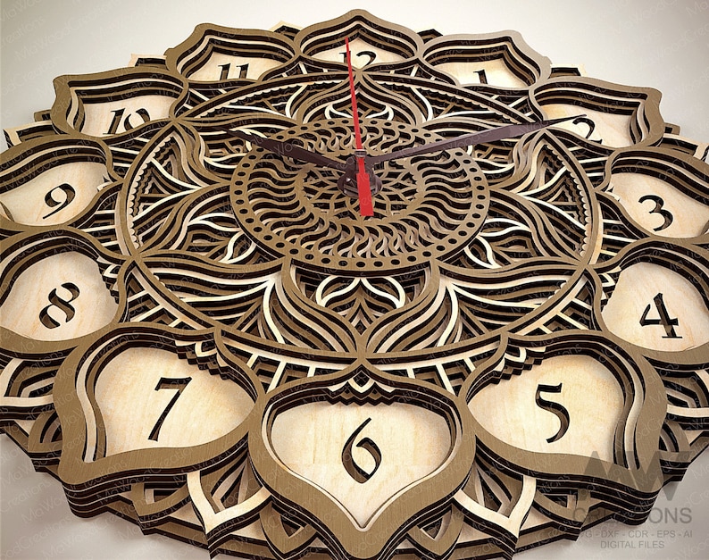 5 Layer Laser Cut Clock Svg Dxf, Mandala Clock Svg, Multi-layered Clock ...