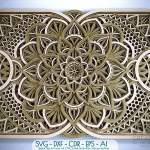 3d SVG Mandala, Laser cut Mandala SVG Dxf, Mandala rettangolare SVG per Cricut, Glowforge 3D Mandala Svg, Layered Mandala wall art - M228