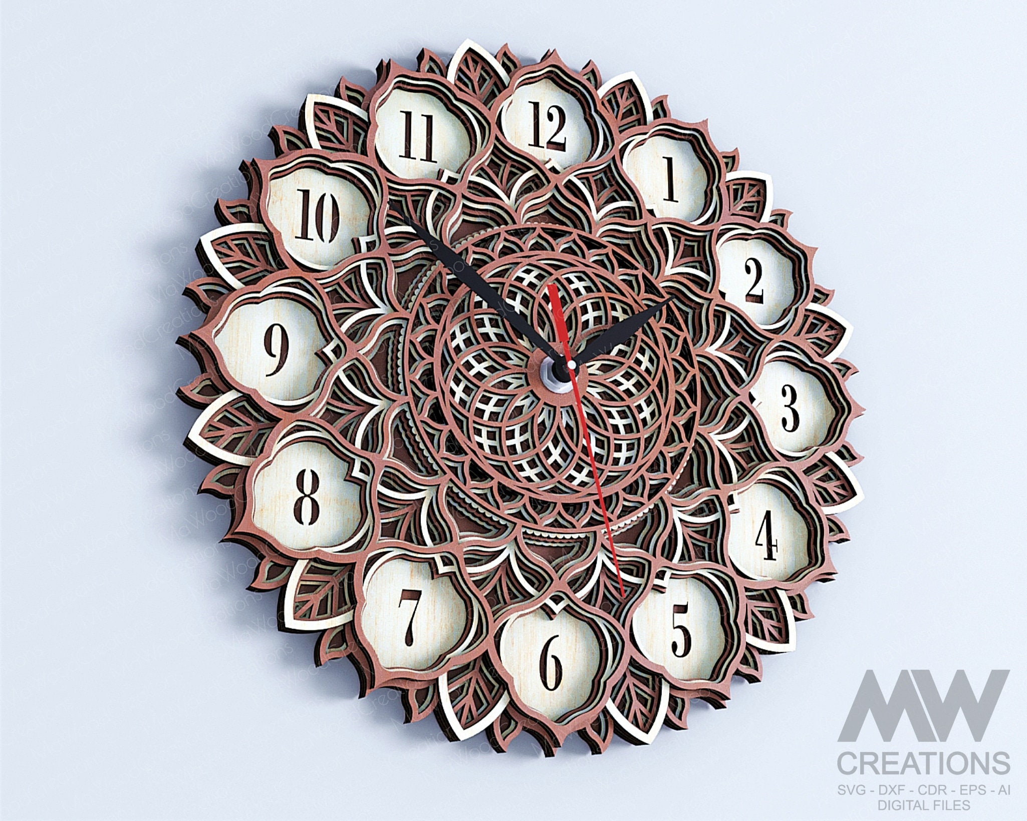 Multilayer Clock SVG Dxf, 5 Layer Clock Svg, Laser Cut Clock, Flower ...