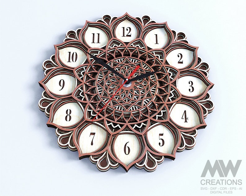 Multilayer Clock SVG Dxf, 5 Layer Clock Svg, Laser Cut Clock, Flower ...