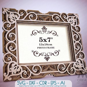 Cornice tagliata al laser SVG DXF, cornice multistrato Svg, cornice 5x7 Svg, cornice Mandala a strati Dxf, cornice a strati 3d, cornice Glowforge Svg - F13