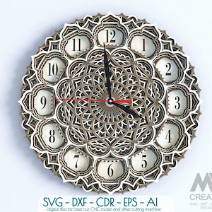 8 Layer Mandala Clock Svg, 3d Layer Svg Clock, Multi Layer Clock Laser ...