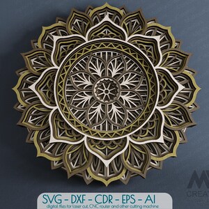Laser Cut Layered Mandala Dxf Svg, 8 Layer Mandala SVG, Flower Mandala cut files, Wooden Mandala Svg Dxf fichier pour découpe laser - M071a