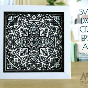 Shadow Box Svg Mandala, 3D SVG Flower Mandala Papercut Shadowbox, Gelaagde Mandala Svg, Light Box Template, Cardstock Mandala SVG Dxf - M257