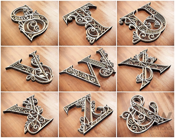 Multilayer Letters Bundle, A-Z Letters SVG Bundle, Laser Cut