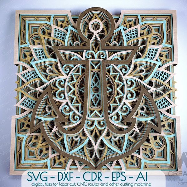 3D SVG Anchor Mandala, Anchor Multilayer SVG Dxf, Cricut Anchor Svg, Laser cut Layered Anchor Svg, Glowforge Anchor Svg Layer Mandala - M206