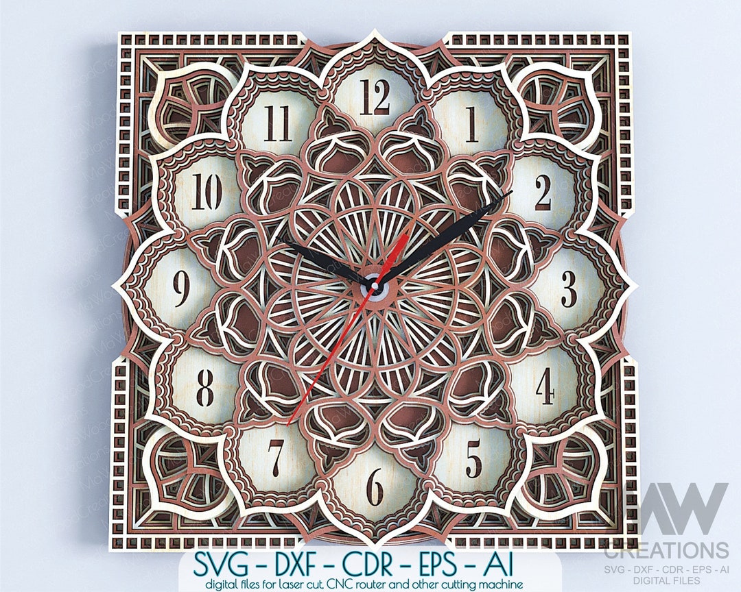 Laser Cut Multi-layer Clock, Mandala Clock Svg Dxf, 3D Layer SVG Clock ...