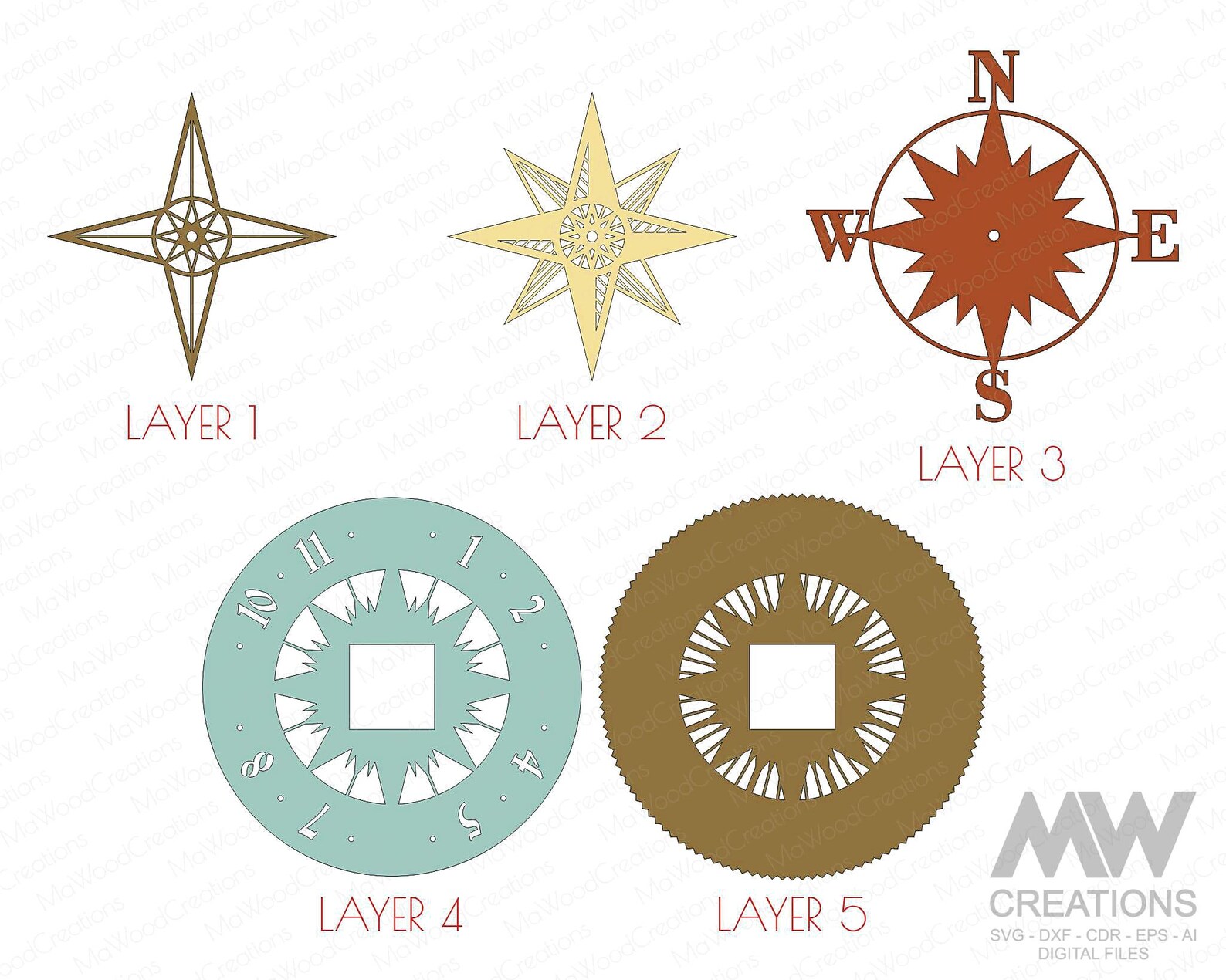 Laser Cut Compass Clock SVG Dxf, Compass Mandala Clock Svg, Mandala ...