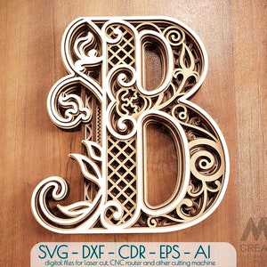 Layered Letter B, Layered letters SVG, Multi layer Letters, Letters SVG DXF, Laser cut Letters, Cricut Letters, Monogram Svg Letters
