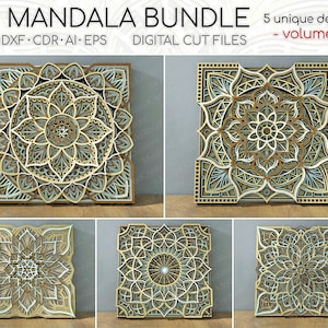 10x10 Mandala Bundel vol.4, 3D Gelaagde Mandala SVG Bundel, Multi-layer Mandala Bundel, Laser Cut Mandala Svg Dxf bestand voor Laser Cut