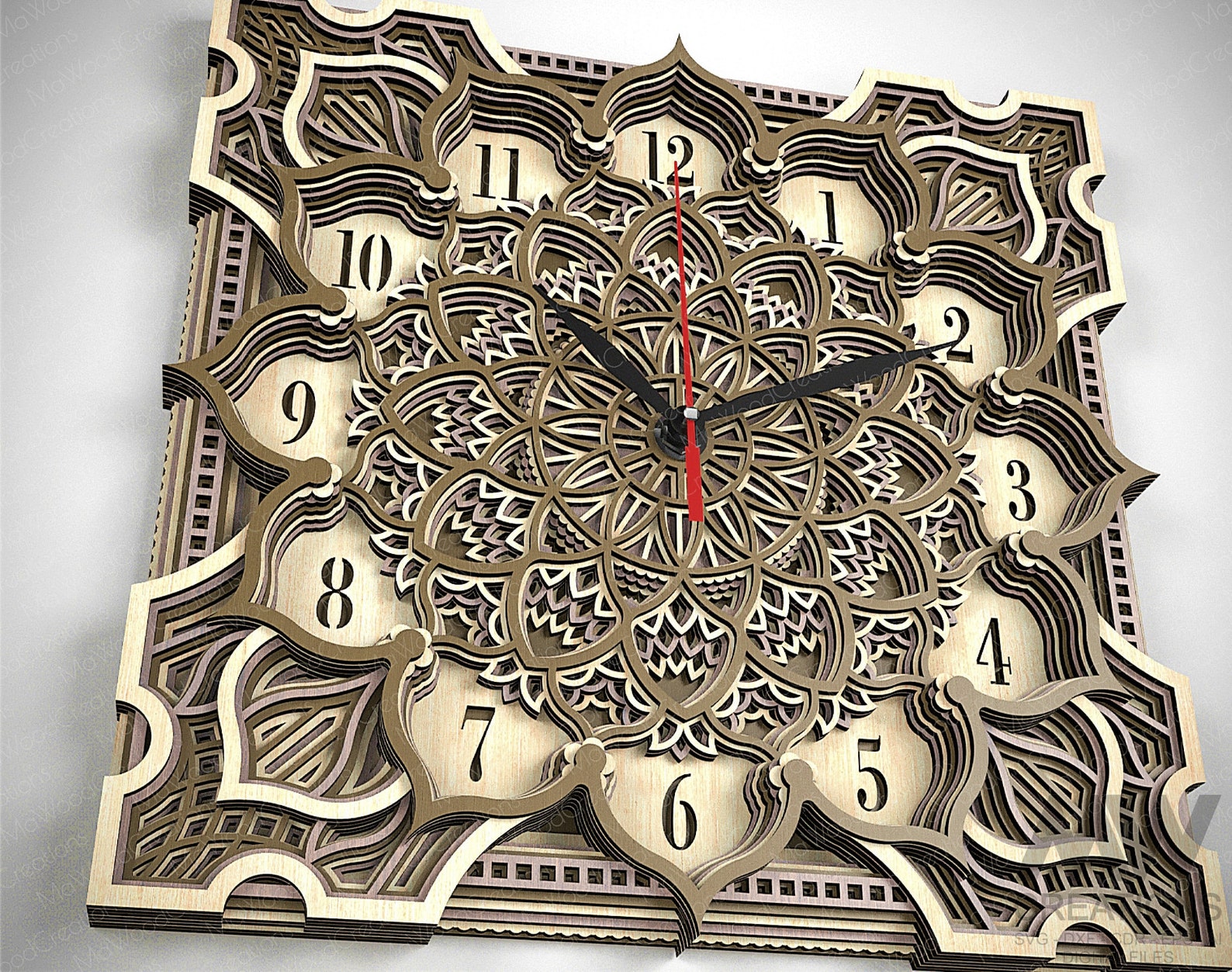 Laser Cut Multi-layer Clock Svg Dxf, Mandala Clock Svg, 3d Svg Clock ...
