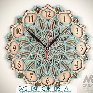 5 Layer Clock Svg, Mandala Clock SVG Dxf, Orologio tagliato al laser, Flower Mandala Clock Svg, 3D Layer SVG Clock, Glowforge Clock Cutting File - C31