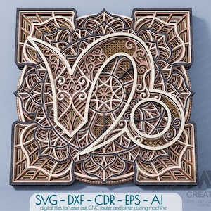 Steenbok Zodiac Sign, Multilayer Capricornus Mandala, Laser Cut Zodiac Signs Svg DXF, 3D layer Zodiac Mandala, Multilayer Goat Mandala Svg