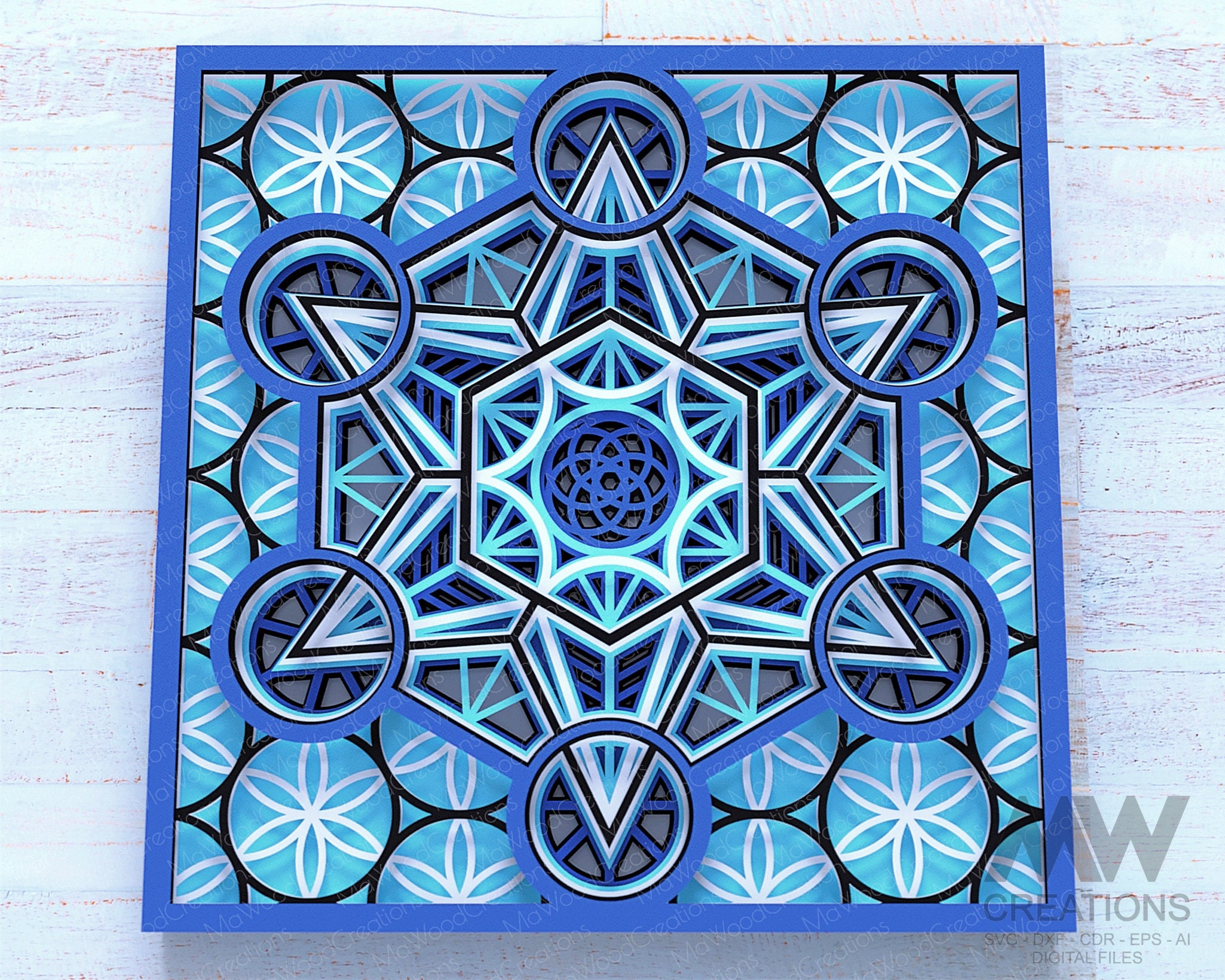 Metatron Cube Mandala Svg Dxf, Layered Metatron Mandala SVG, 3d Svg ...