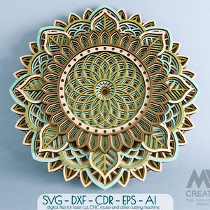 Mandala en couches découpé au laser, Mandala de géométrie multicouche SVG Dxf, Mandala SVG 3D, Cricut Flower Mandala Svg, Glowforge Svg Mandala - M064a