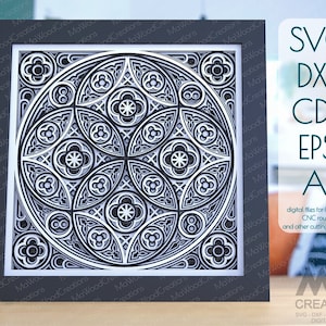 3D Layered Gothic Rose SVG Dxf Cut File, Rosone gotico, Shadow Box Svg Mandala, modello 3d SVG Shadowbox, file Mandala Svg multistrato