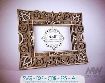 Multilayer Laser cut Frame SVG DXF, 4x6 Photo Frame Svg, Laser cut Picture Frame Dxf, Layered Frame, Glowforge Frame wall art decor - Fr07