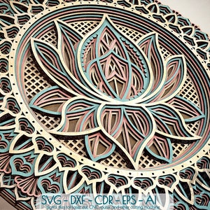 Lotus Flower Mandala SVG DXF, 3D laag Flower Mandala SVG, Multi layer Lotus Mandala, Lasergesneden Yoga Mandala Svg, Gelaagde Lotusbloem - M12
