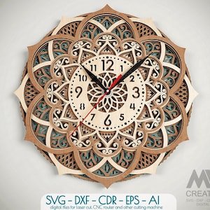 File di taglio orologio da parete tagliato al laser, orologio a strati SVG Dxf, orologio multistrato, orologio SVG a livello 3D, file Svg Glowforge Clock - C60