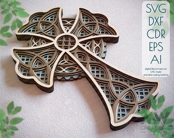 Layered Celtic Cross SVG, Laser cut Celtic Cross Svg, Cricut Cross template, Multilayer Cross svg dxf, 3D Layered Cross for Glowforge - Cr61