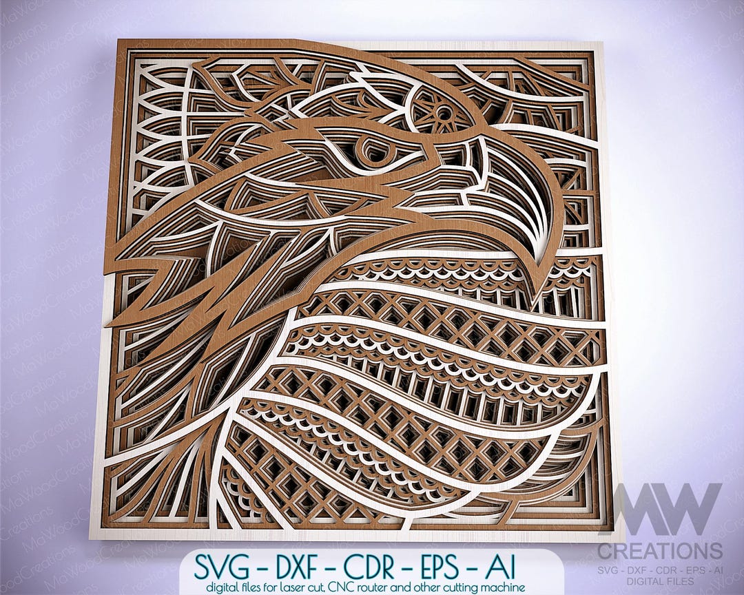 Layered Eagle Laser Cut SVG Eagle Head Mandala Cut File 3D SVG Eagle ...