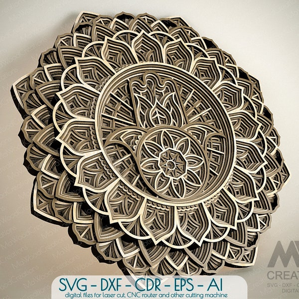 Hamsa Mandala Svg Dxf, Hand der Fatima Mandala, Mandala SVG für Cricut, Glowforge 3D Mandala Svg, Schutzsymbol Mandala Schneidedatei -M13