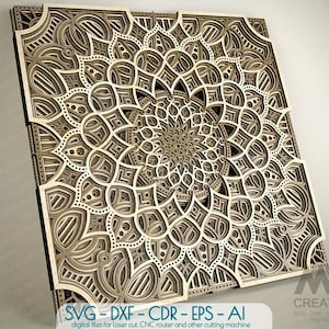 6 strati Laser Cut Mandala SVG DXF, 3D Mandala SVG, File di taglio Mandala fiore multistrato, Stacked Mandala Svg Dxf, Layered 3D Wood Art M10