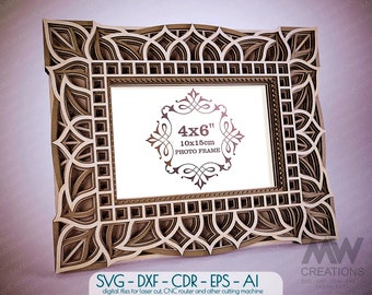 4x6 Picture Frame Laser cut files, Layered Frame SVG DXF, Multilayer Photo Frame, Laser cut Wood Picture Frame, Glowforge Frame SVG - F10