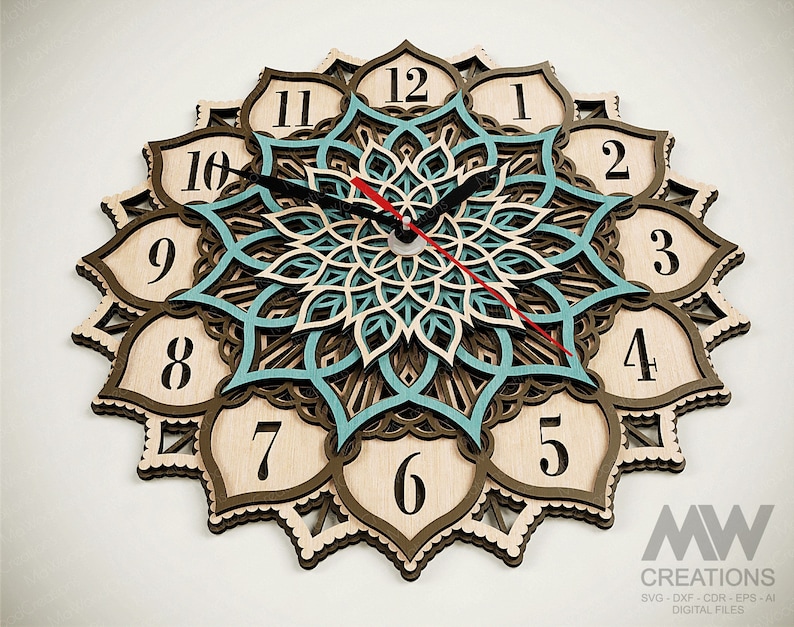 Laser Cut Mandala Clock Svg Dxf, 5 Layer Clock Cut Files, Laser Cut ...