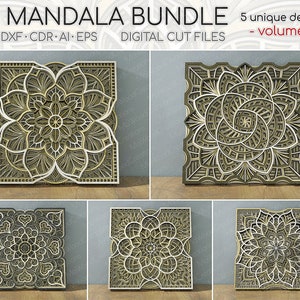 Pacchetto Mandala 10x10 vol.2, pacchetto SVG Mandala a strati 3D, pacchetto Mandala multistrato, file Svg Dxf Mandala tagliato al laser per taglio laser