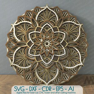 Laser Cut Multi couche Mandala Dxf Svg, 3d Layer Mandala SVG, Flower Mandala coupe fichiers, Fichier en bois Mandala Svg Dxf pour Laser cut - M016a