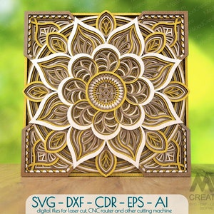Multicouche Laser Cut Mandala Dxf Svg, 8 Layer Mandala SVG, Flower Mandala cut files, Wooden Mandala Svg Dxf fichier pour découpe laser - M060a