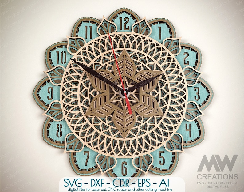 5 Layer Mandala Clock Svg, 3d Layer Svg Clock, Multi Layer Clock Laser ...
