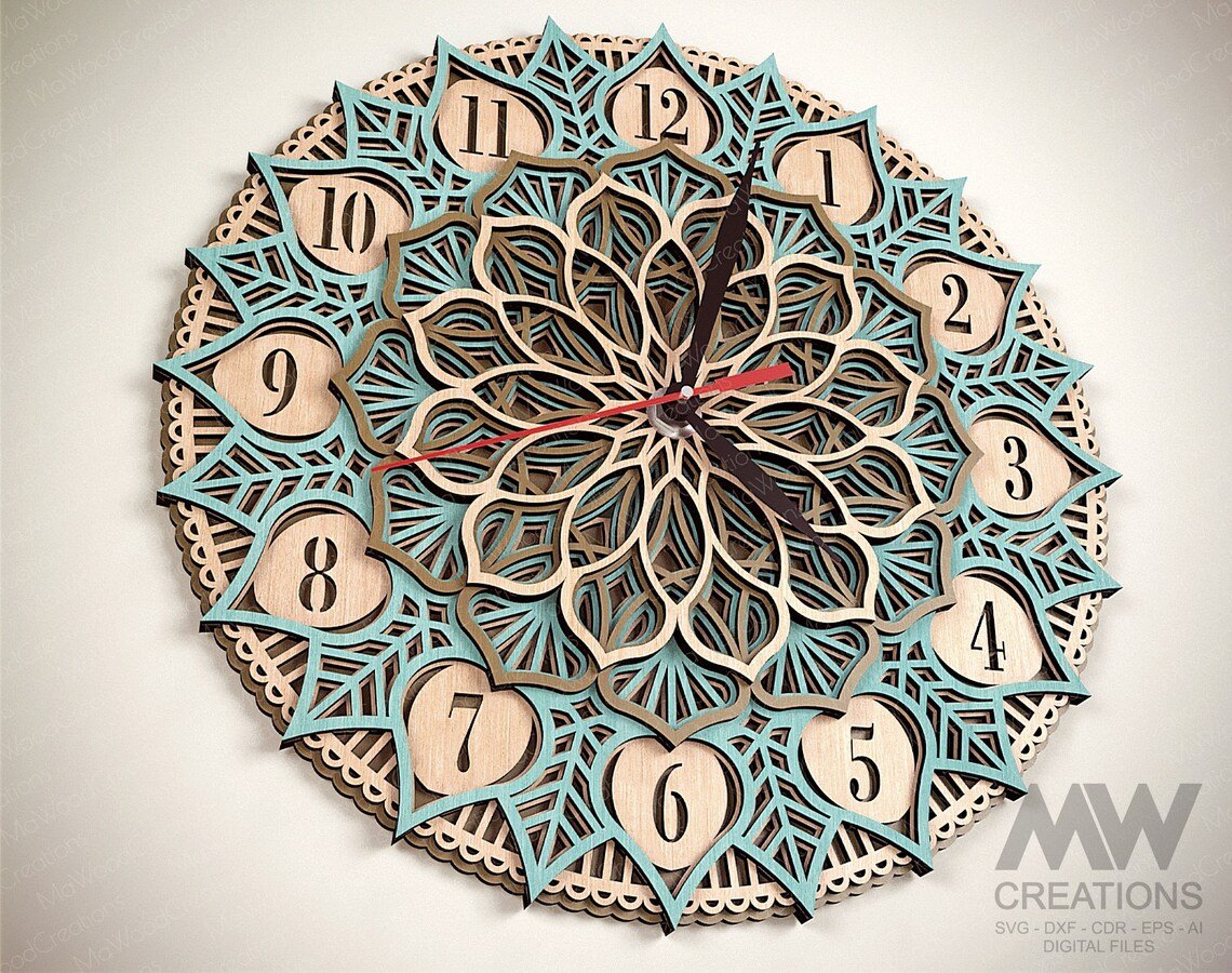 Laser Cut Mandala Clock Svg Dxf, 5 Layer Clock Cut Files, Laser Cut ...