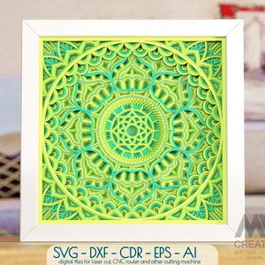 10 laag Mandala Svg Dxf papier gesneden bestand, Gelaagde Mandala SVG, 3D Svg Multi-layer Mandala, Shadow Box Svg Flower Mandala Cricut bestand - M151