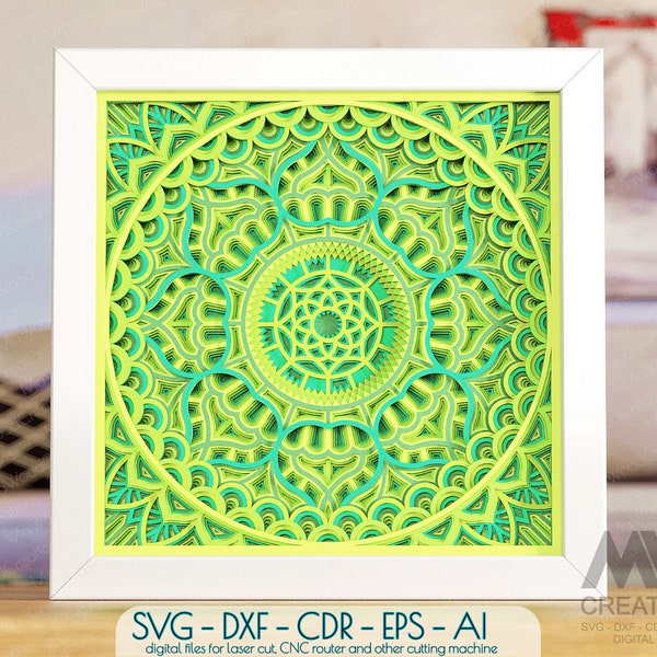 10 layer Mandala Svg Dxf paper cut file, Layered Mandala SVG, 3d Svg Multi-layer Mandala, Shadow Box Svg Flower Mandala Cricut file - M151