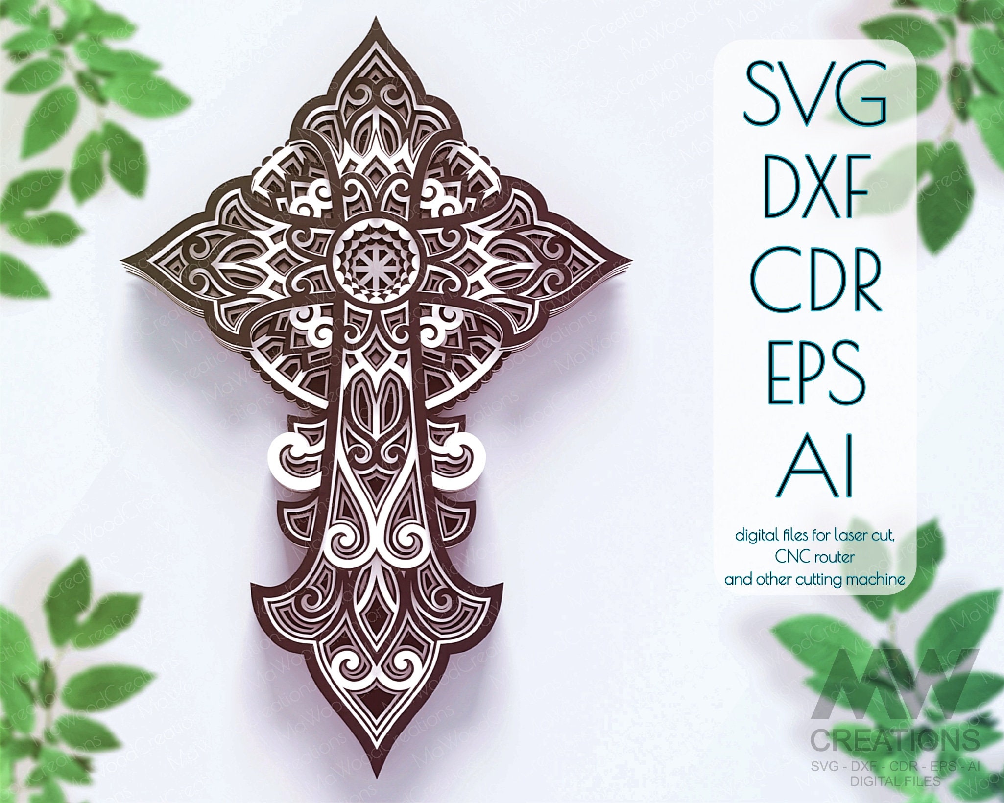 Layered Cross paper cut template, Laser cut Cross Svg, Cricut Cross SVG, Layer Svg Cross, Religious Cross Svg, Cross for Glowforge - Cr41