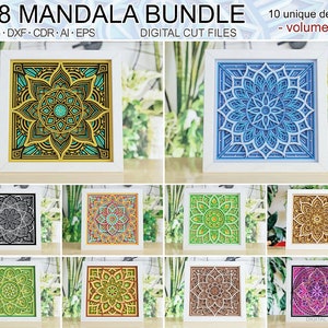 8x8 Mandala Bundel vol.2, Shadowbox Mandala SVG Bundel, Cricut Mandala Svg, Mandala Multilayer Bundel, Papier gesneden Mandala Svg-bestand voor Cricut