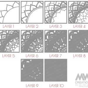 Laser Cut Multilayer Mandala SVG DXF, 3D layer Mandala SVG, Modular Mandala cutting files, Stacked Mandala Svg Dxf, Layered 3D Wood Art M235 image 8