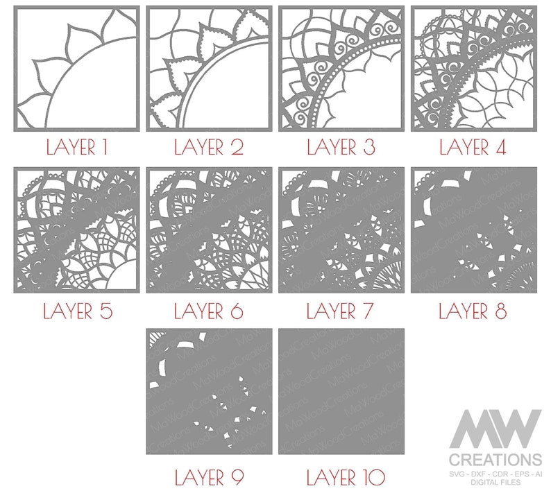 Laser Cut Multilayer Mandala SVG DXF, 3D layer Mandala SVG, Modular Mandala cutting files, Stacked Mandala Svg Dxf, Layered 3D Wood Art M235 image 8