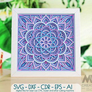 3D SVG Flower Mandala Papercut Shadowbox, Shadow Box Svg Mandala, Gelaagde Mandala Svg, Light Box Template, Cardstock Mandala SVG Dxf -004_SB