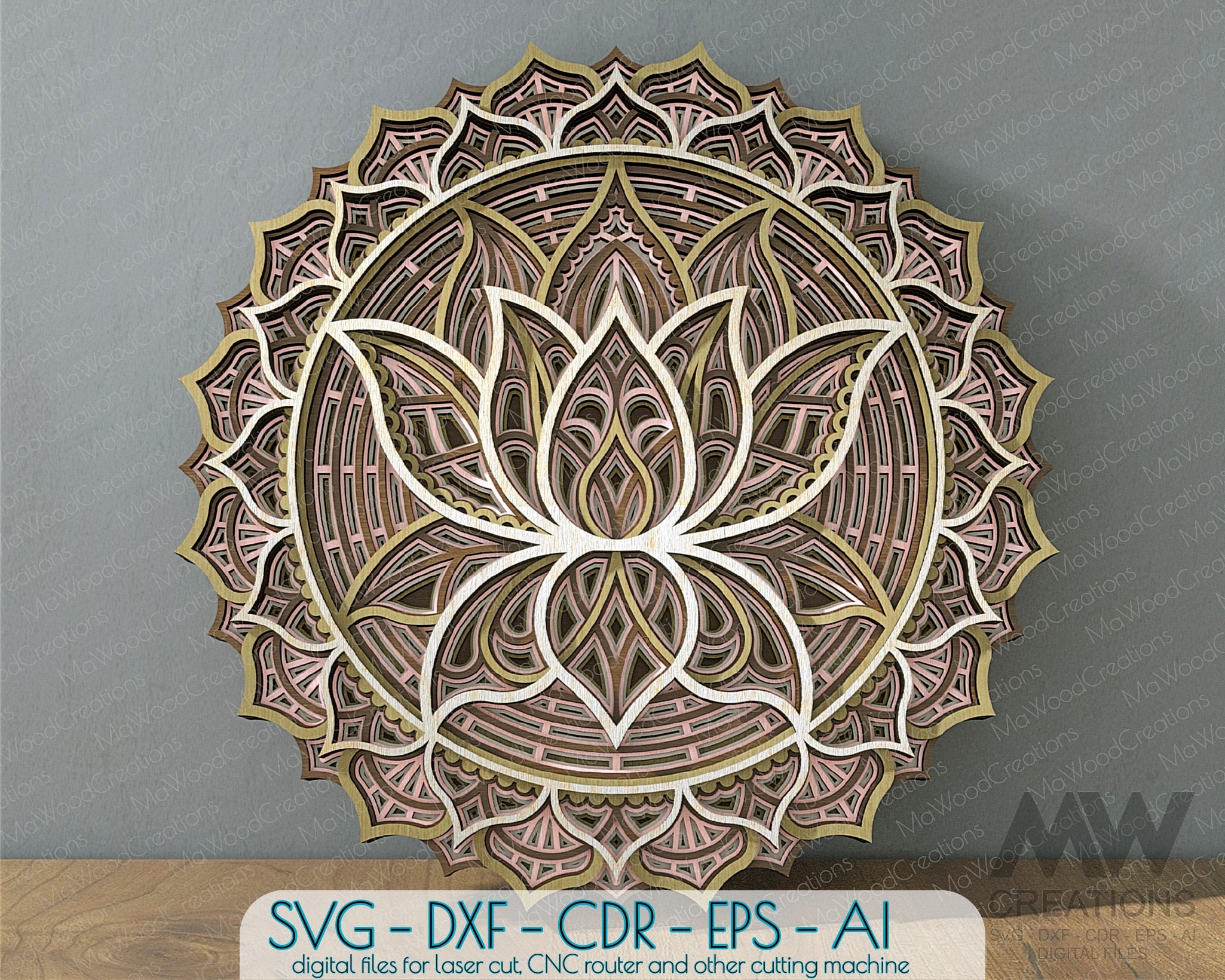 Laser Cut Multi Layer Lotus Flower SVG DXF, 3D Lotus Svg Mandala ...