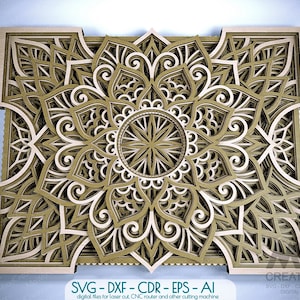 Mandala DXF Modello di taglio laser, Rettangolare Mandala SVG Dxf, Cricut svg Mandala file di taglio, Glowforge 3D Mandala Svg, 3d Svg Layer Mandala M221