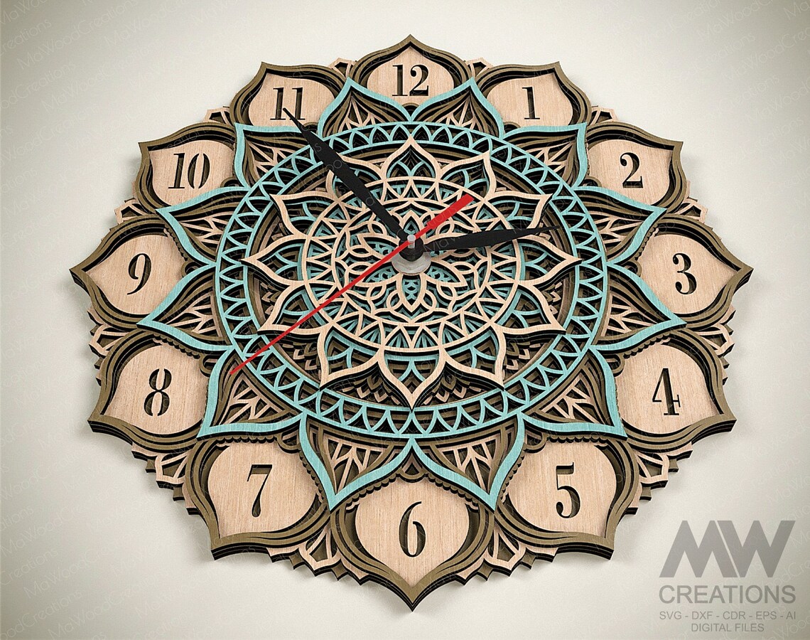 Laser Cut Clock Svg Dxf, 5 Layer Clock Cut Files, Laser Cut Multi Layer ...
